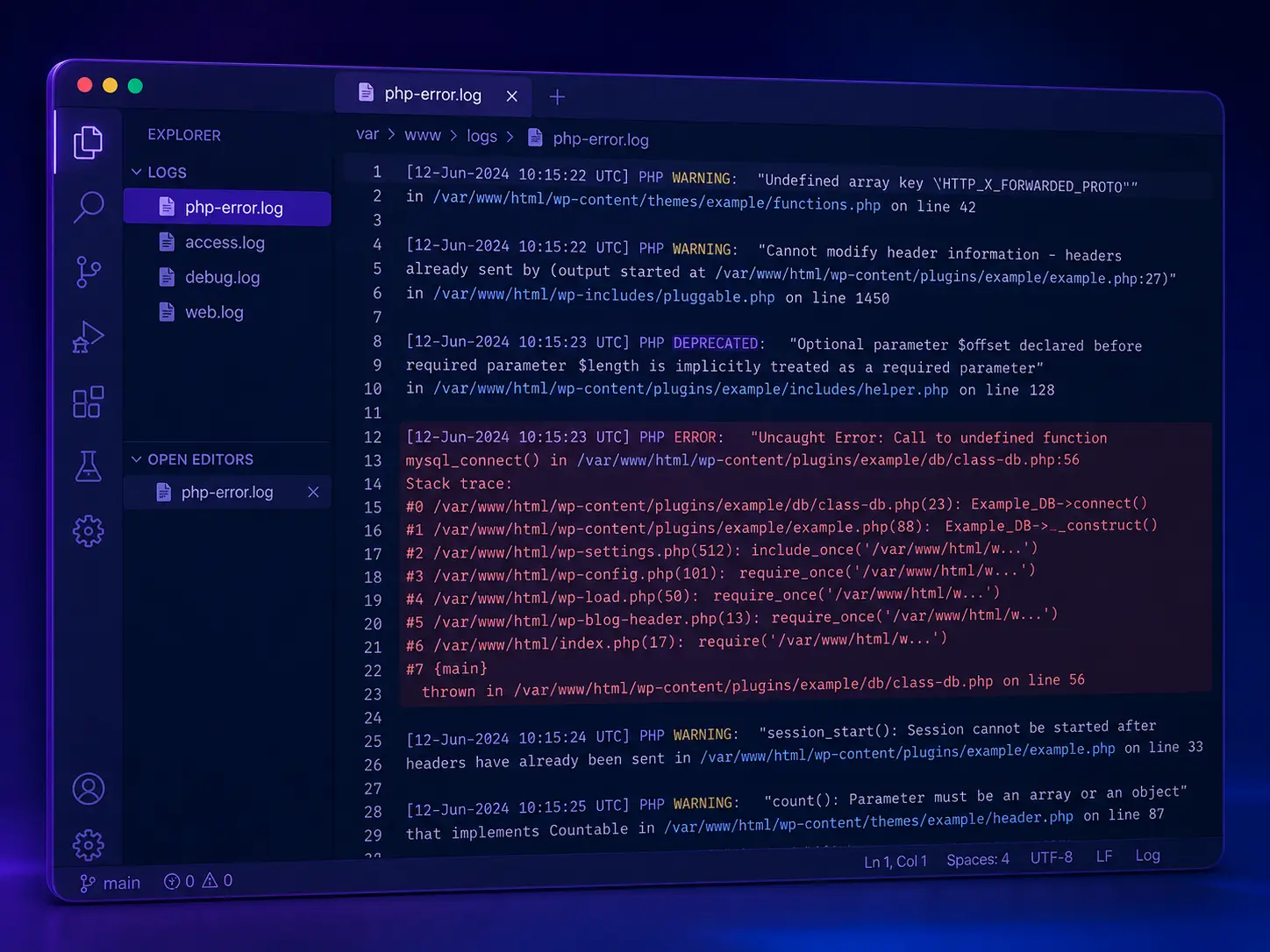 error log در PHP 8.5